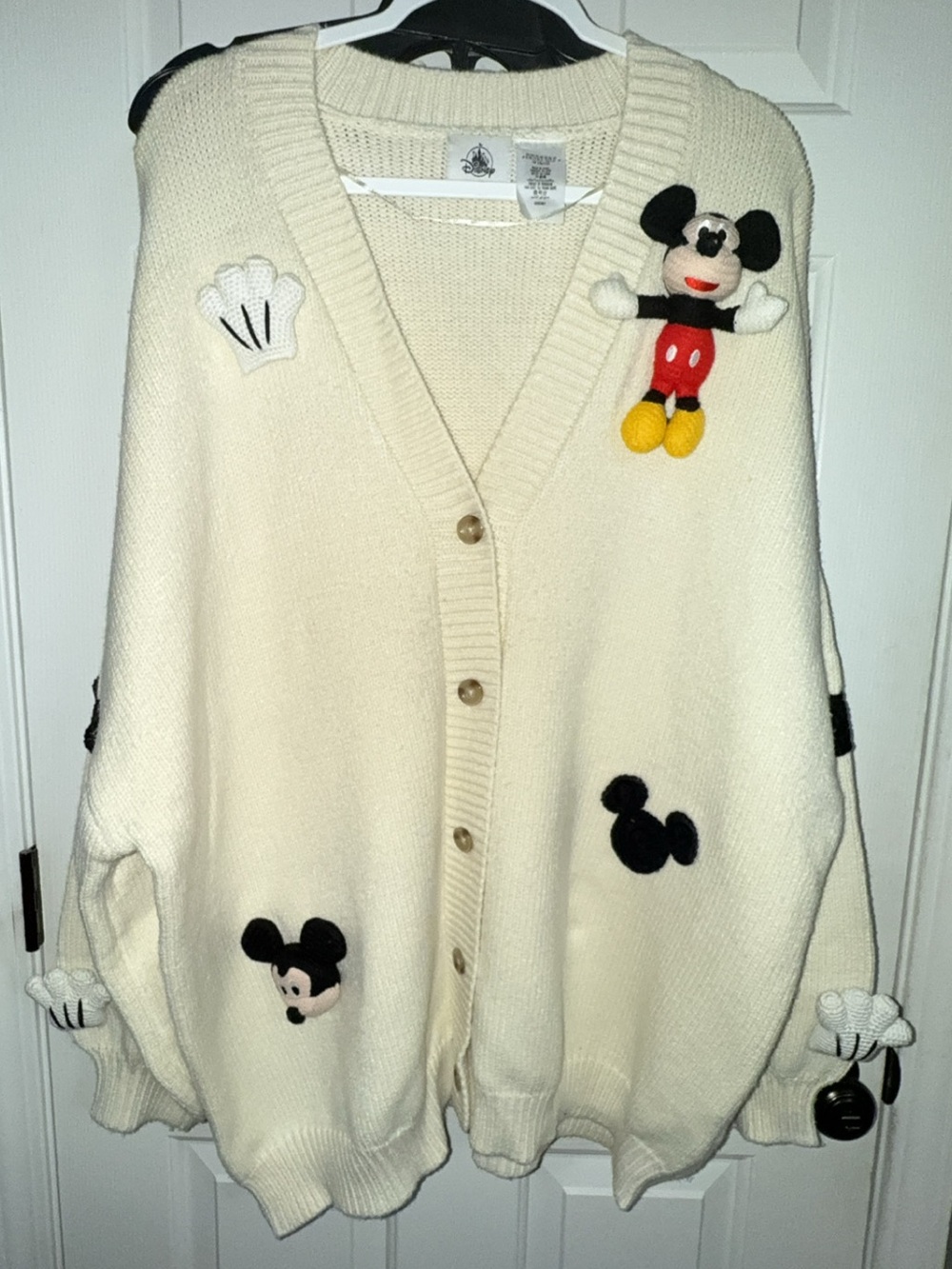 NEW with tag. Disney Cream Mickey Plushie Button-Front Cardigan